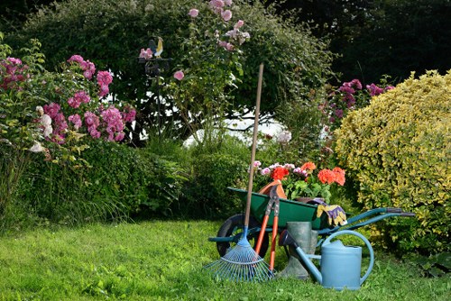 Well-maintained garden with freshly cut grass