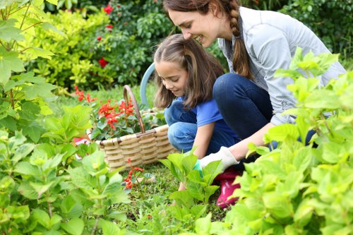 Professional gardeners maintaining a lush lawn in Cleaners SE22